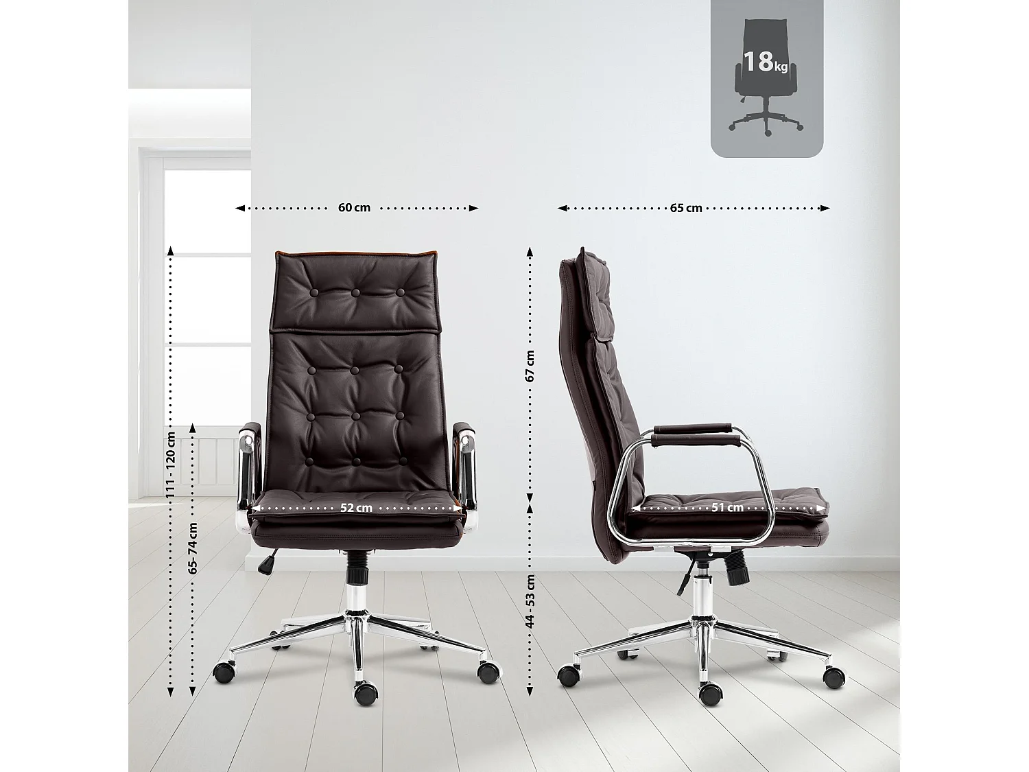 Chaise de bureau - Véritable cuir - Marron - Sotira