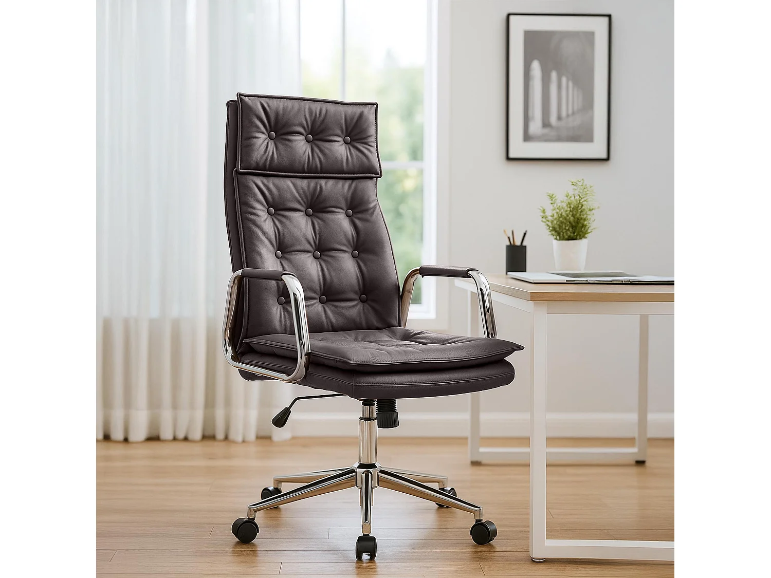 Chaise de bureau - Véritable cuir - Marron - Sotira