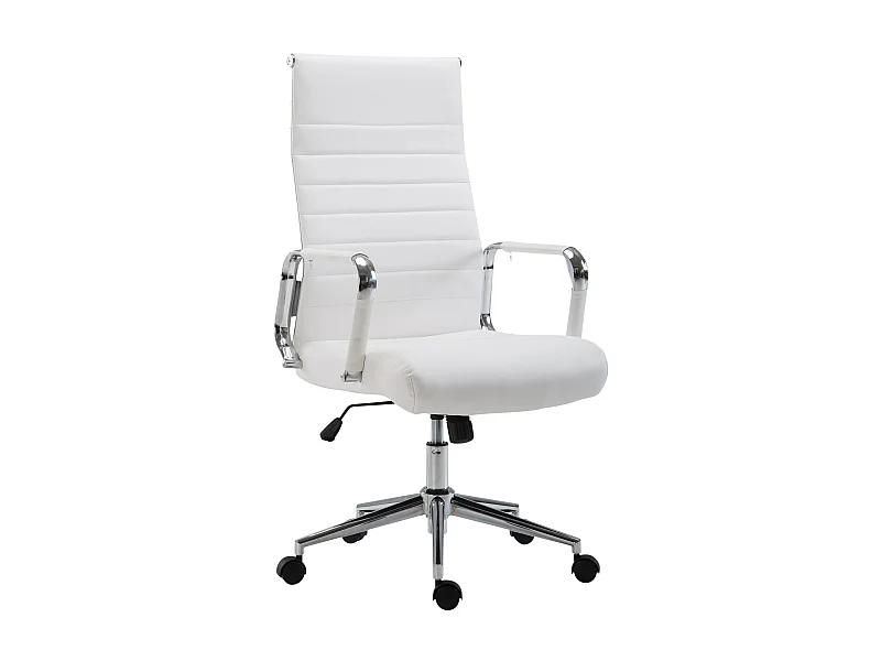 Chaise de bureau - Similicuir & Noyer - Blanc - Kolumbus