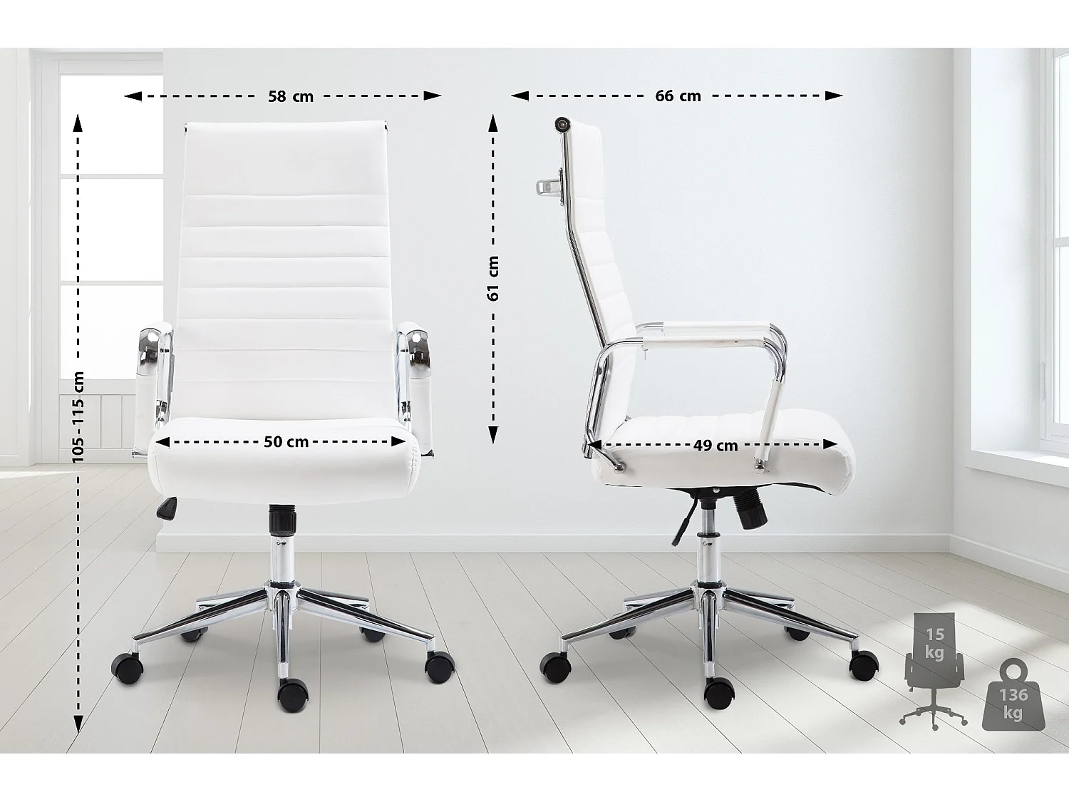 Bureaustoel - Kunstleer & walnoot - wit - Kolumbus