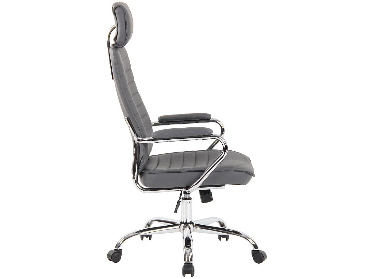 Bürostuhl - Echtleder & Metall in Chromoptik - grau - Rako
