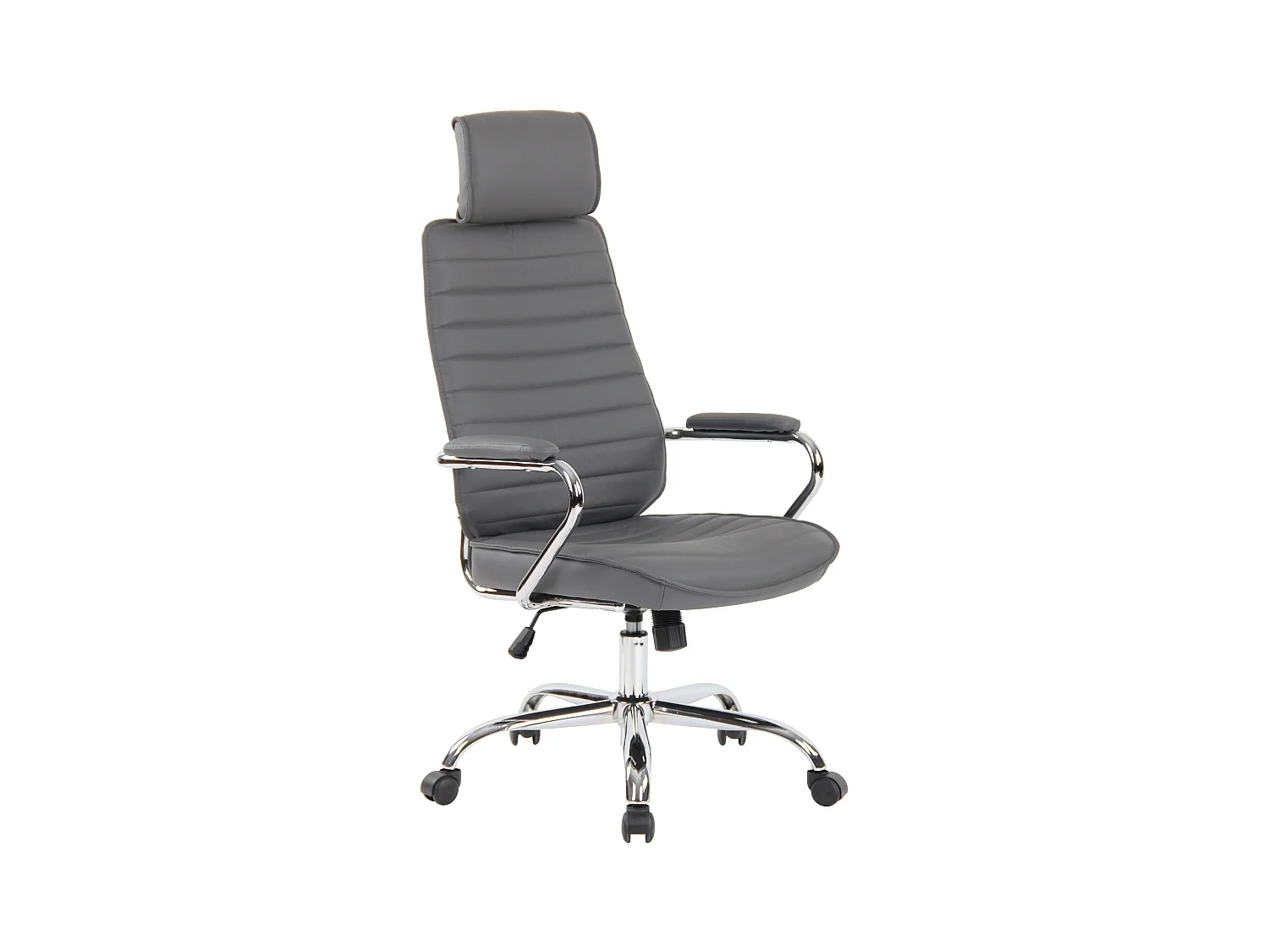 Chaise de bureau - Véritable cuir & Métal chromé - Gris - Rako