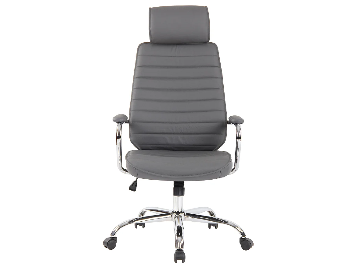 Chaise de bureau - Véritable cuir & Métal chromé - Gris - Rako