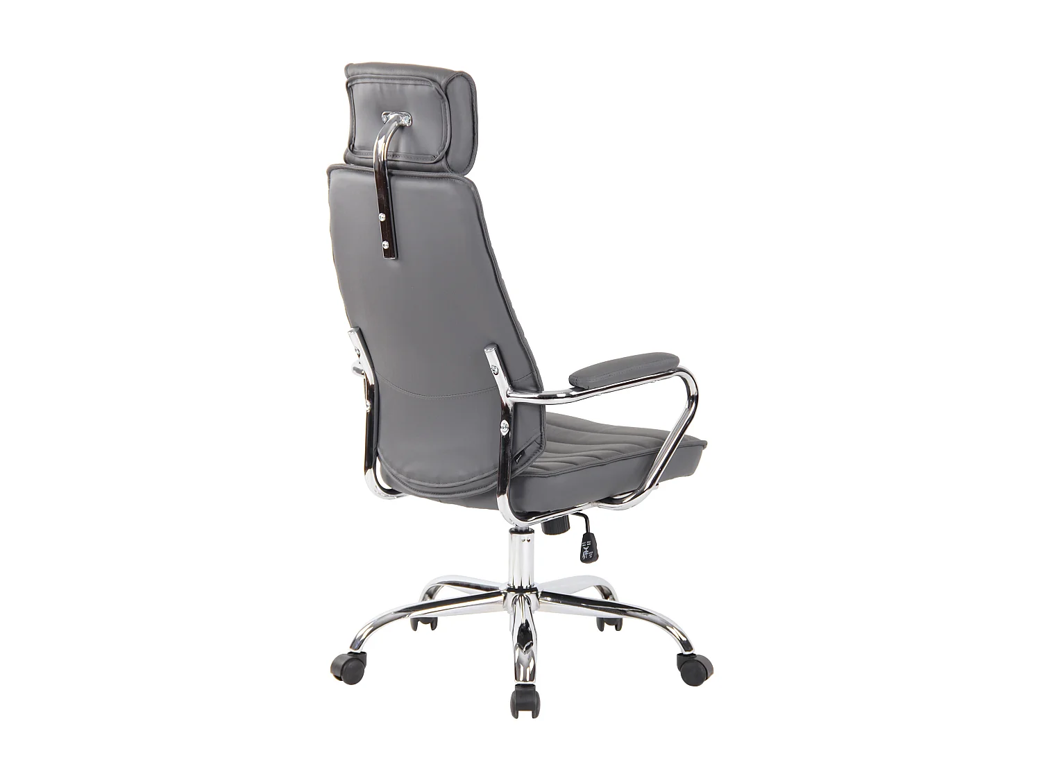 Chaise de bureau - Véritable cuir & Métal chromé - Gris - Rako