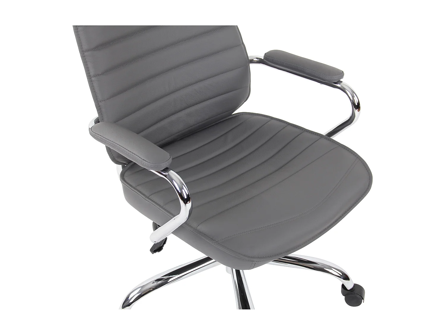 Chaise de bureau - Véritable cuir & Métal chromé - Gris - Rako