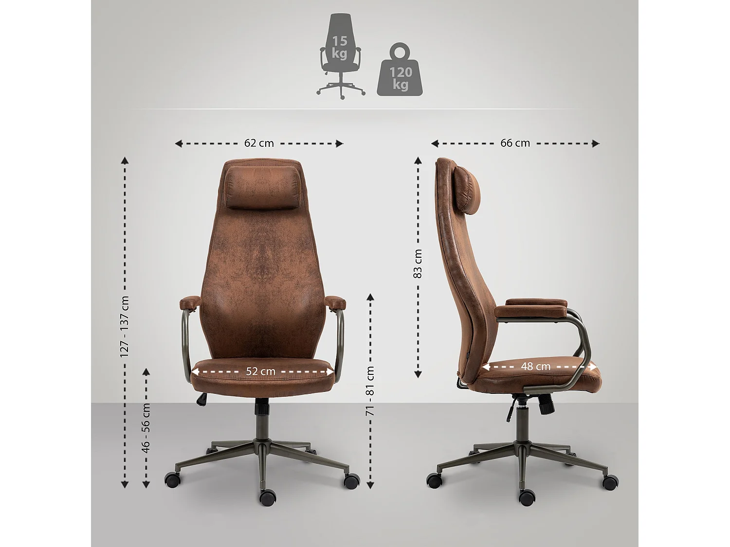 Chaise de bureau - Similicuir & Métal noir mat - Cognac - Pocatello