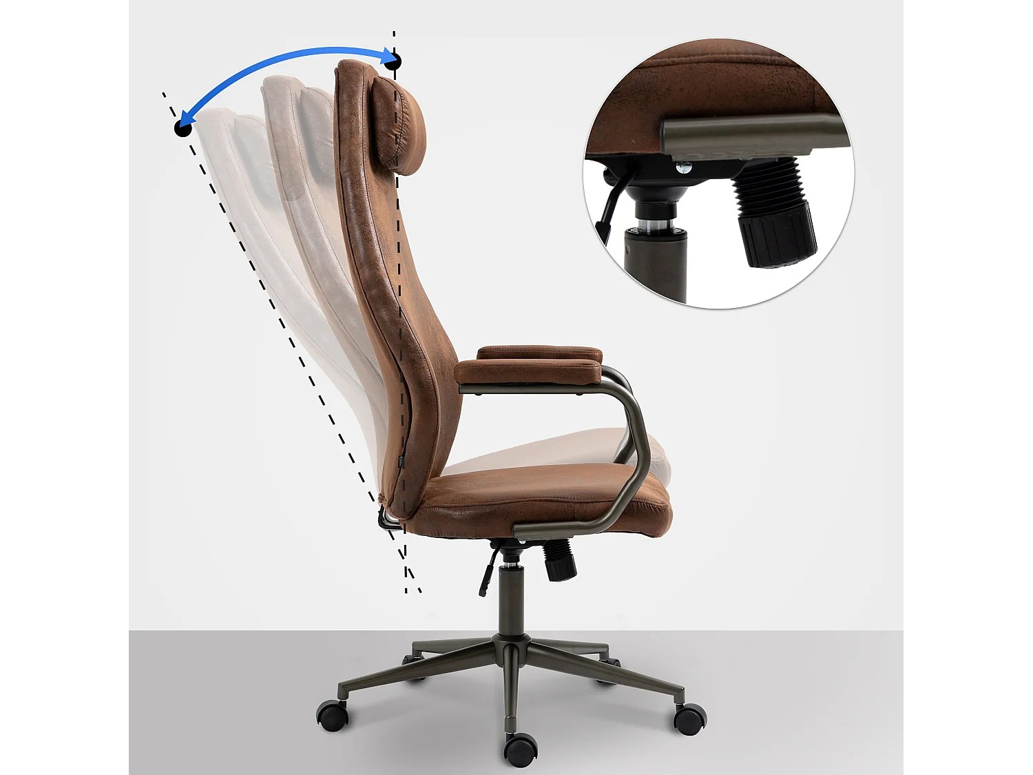 Chaise de bureau - Similicuir & Métal noir mat - Cognac - Pocatello