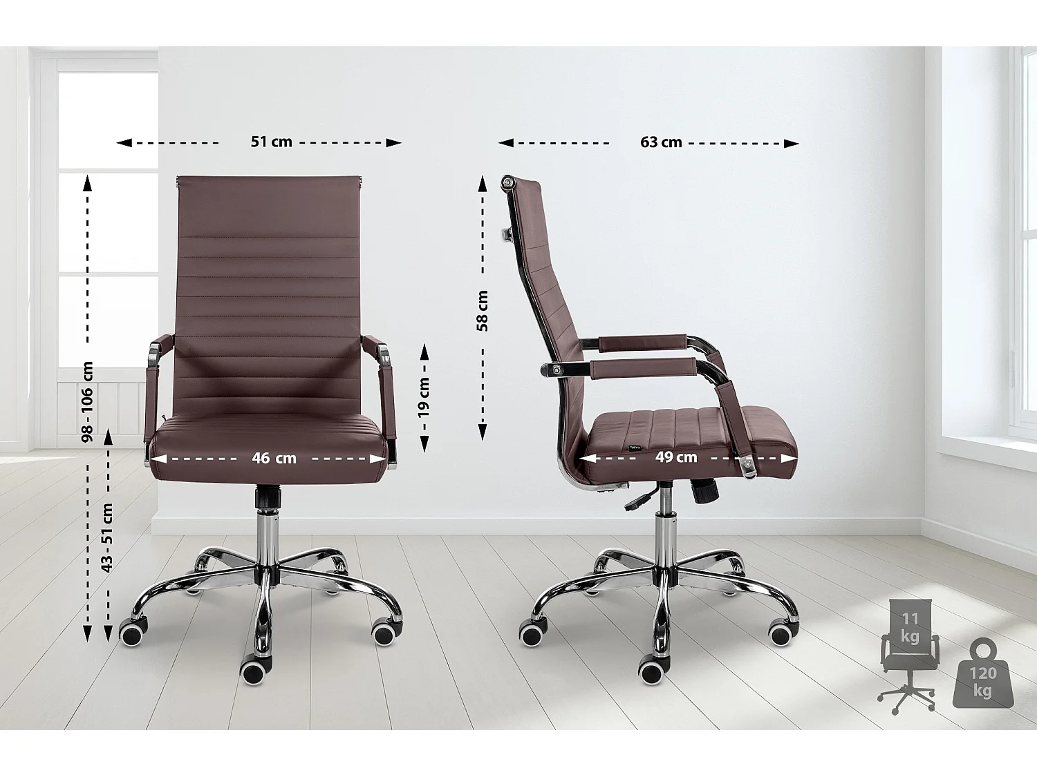 Chaise de bureau - Similicuir & Métal chromé - Marron - Amadora