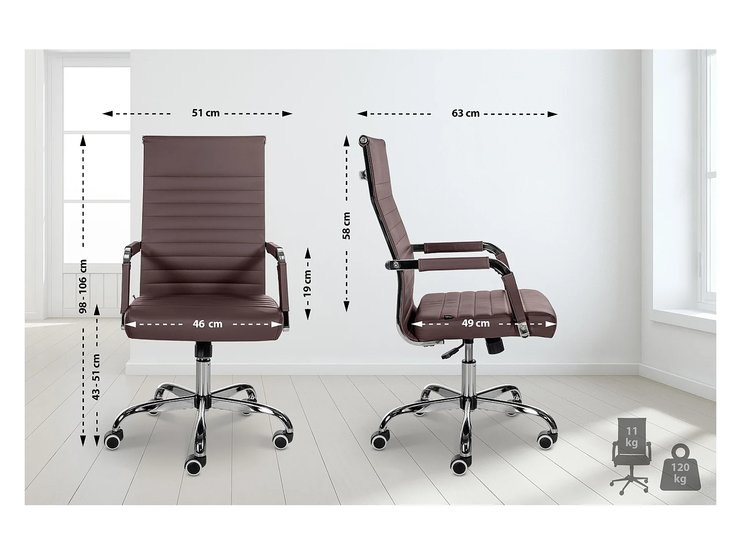 Chaise de bureau - Similicuir & Métal chromé - Marron - Amadora