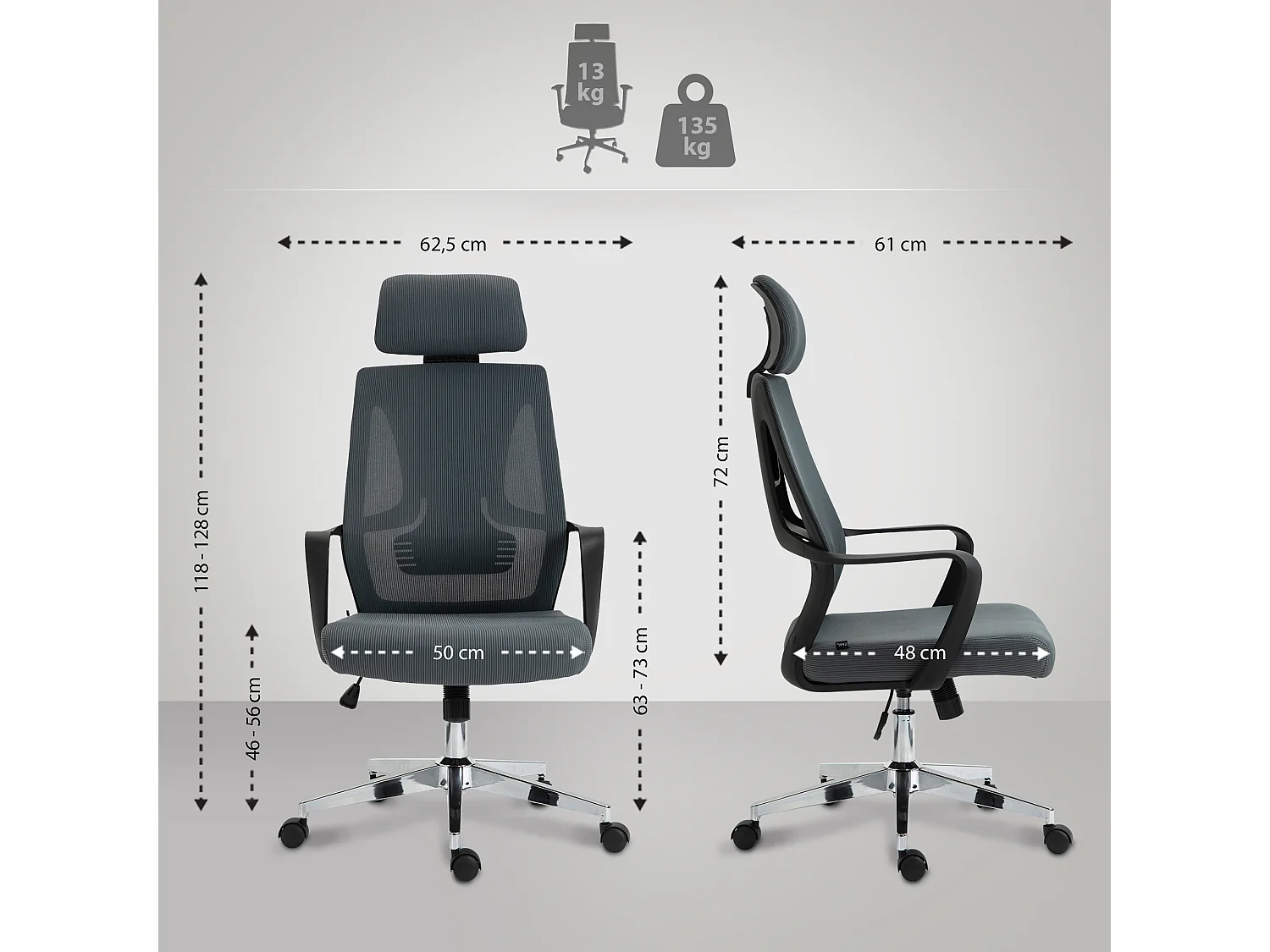 Chaise de bureau - Tissu - Gris - Kanab