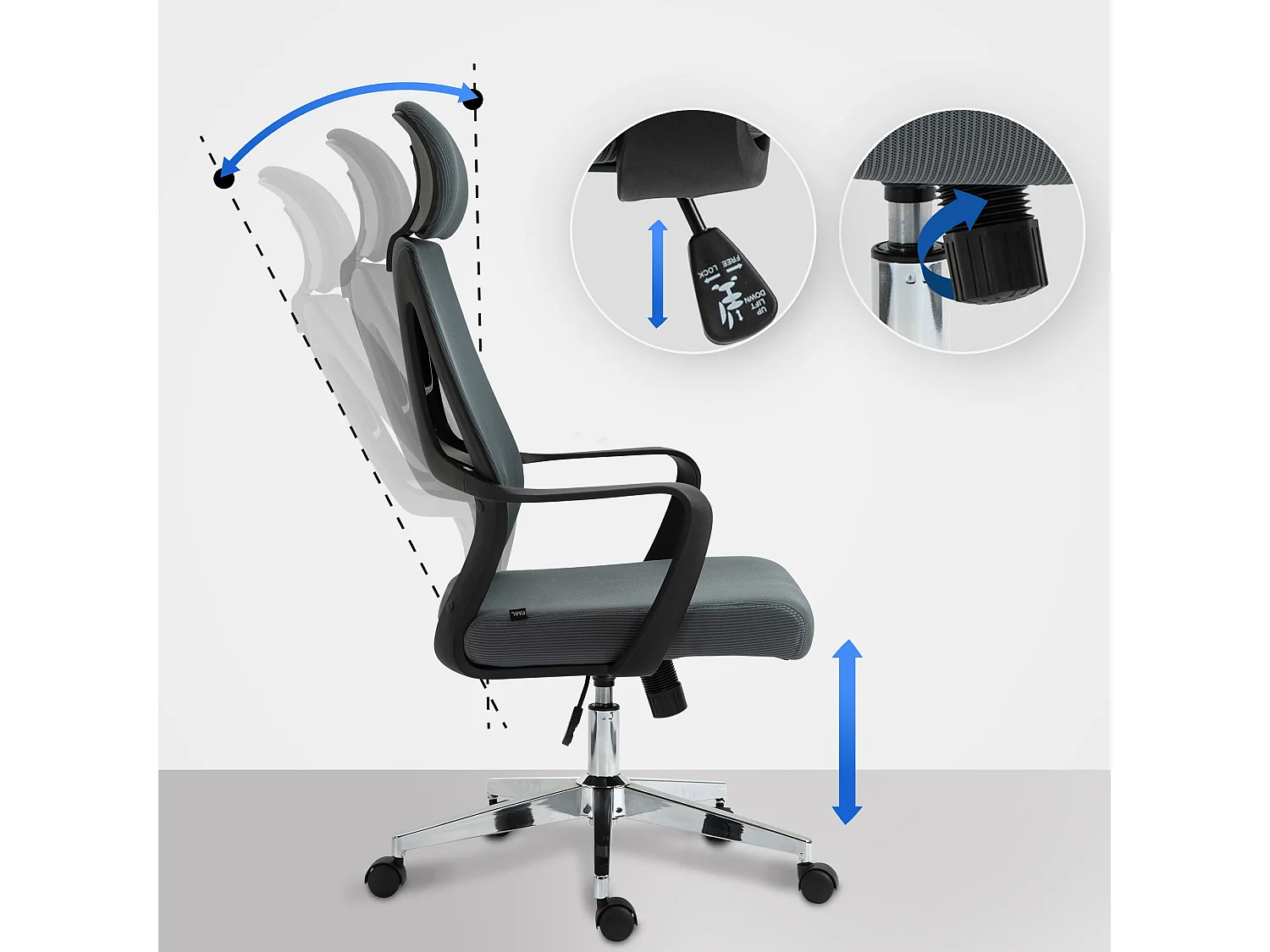 Chaise de bureau - Tissu - Gris - Kanab