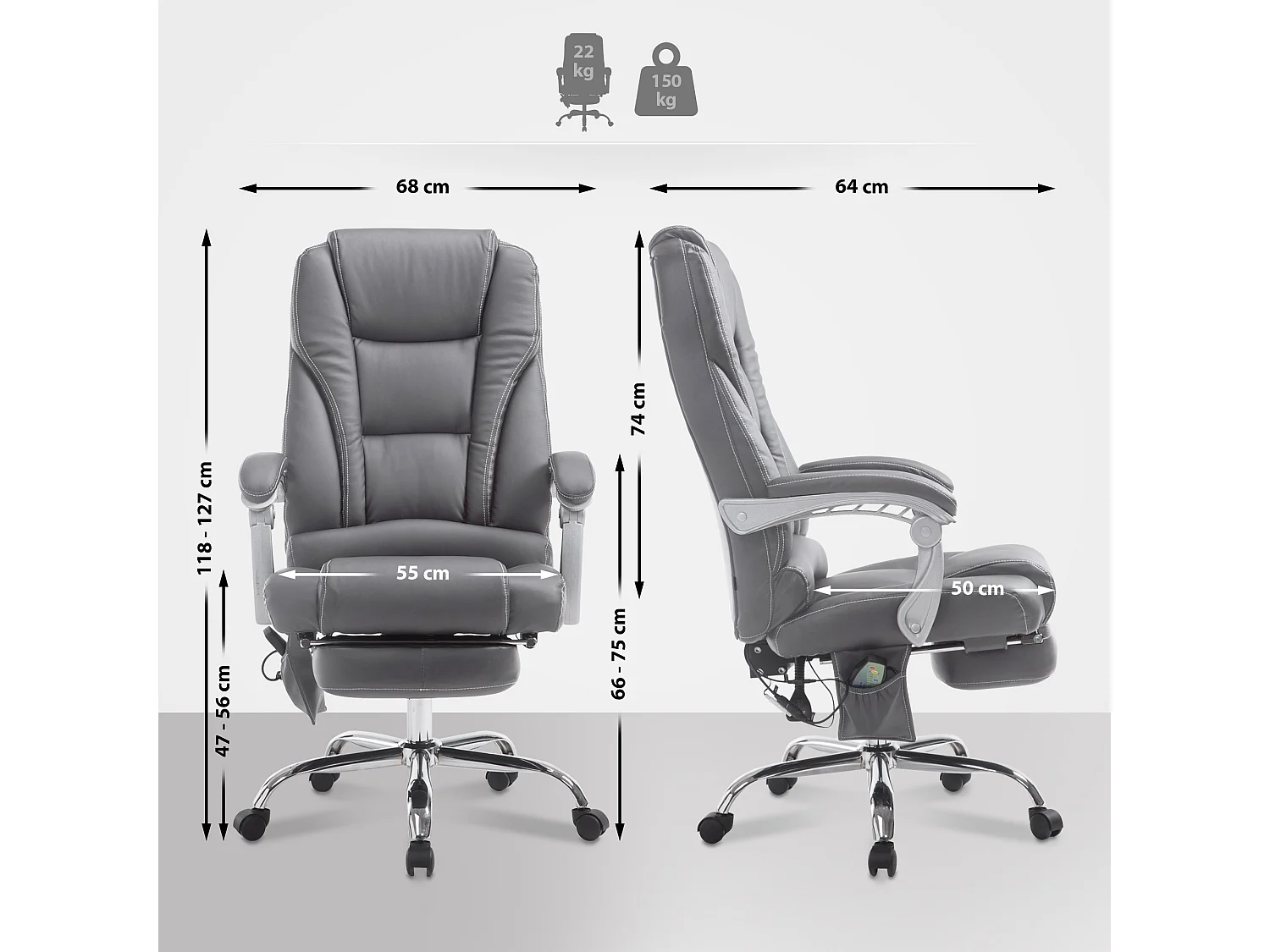 Bureaustoel - Kunstleer & Metaal in chroomoptiek - grijs - Pacific