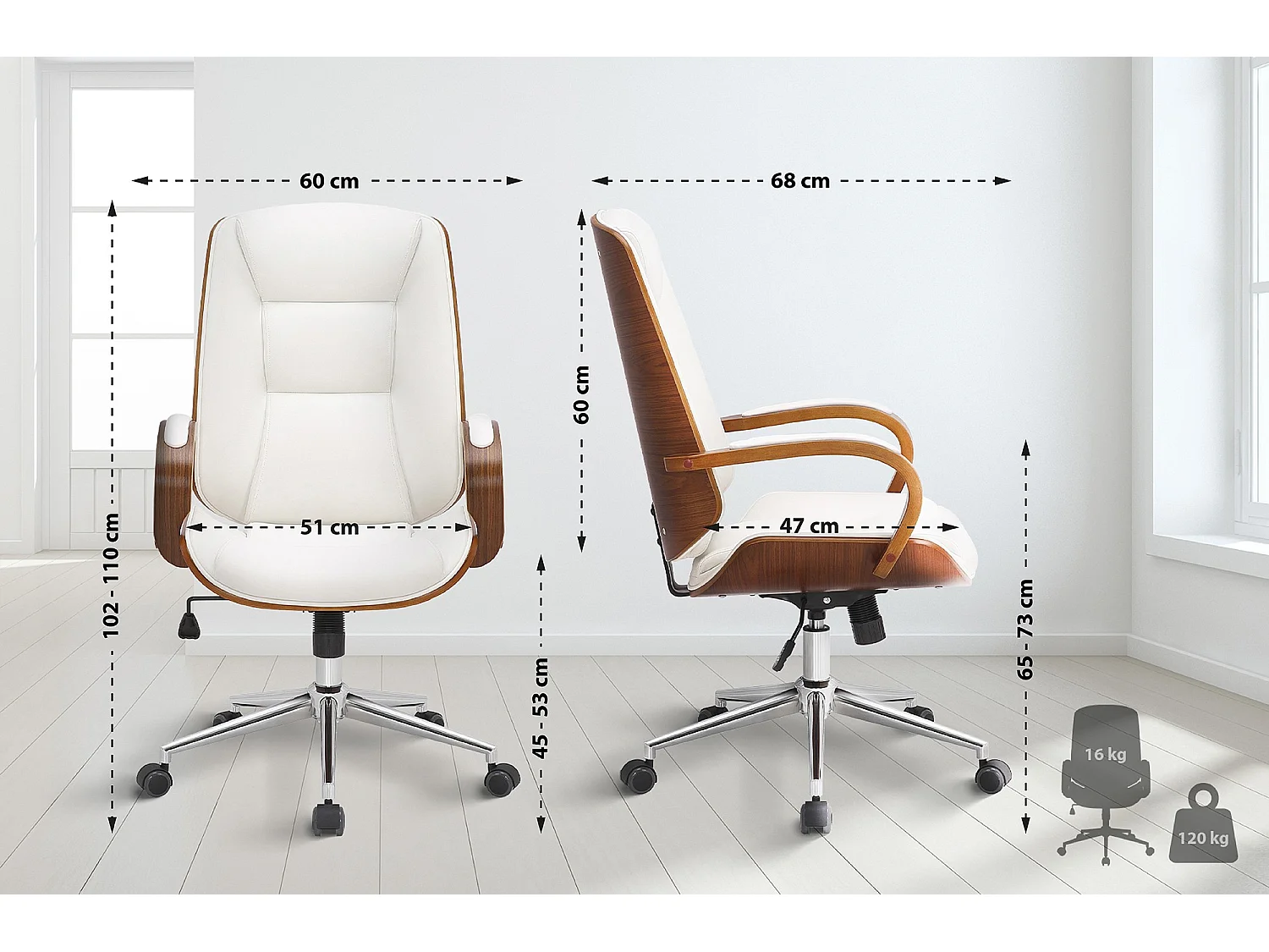 Chaise de bureau - Similicuir - Noyer / Blanc - Yankton