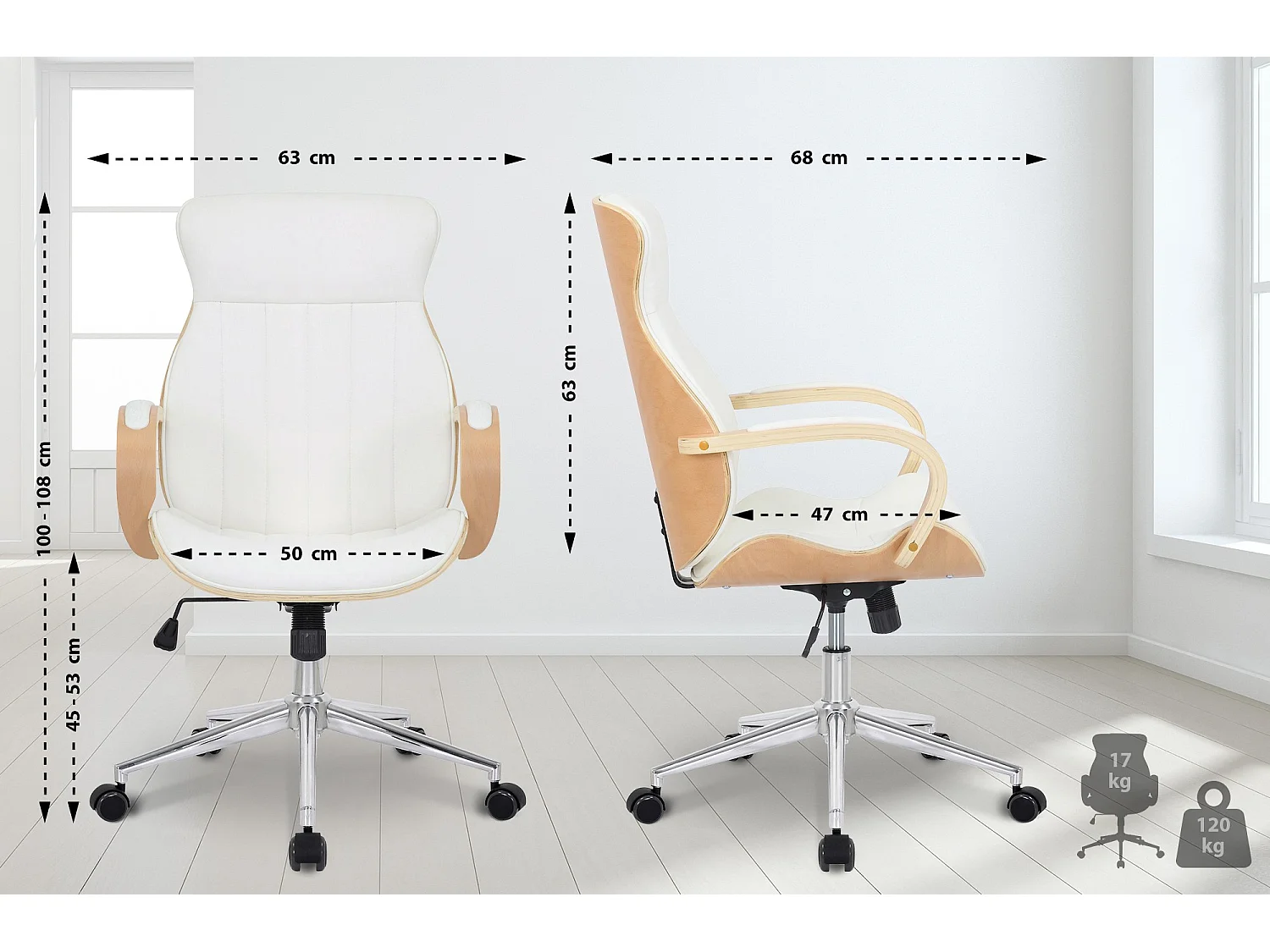 Bureaustoel - Kunstleer & natura - natura/wit - Melilla