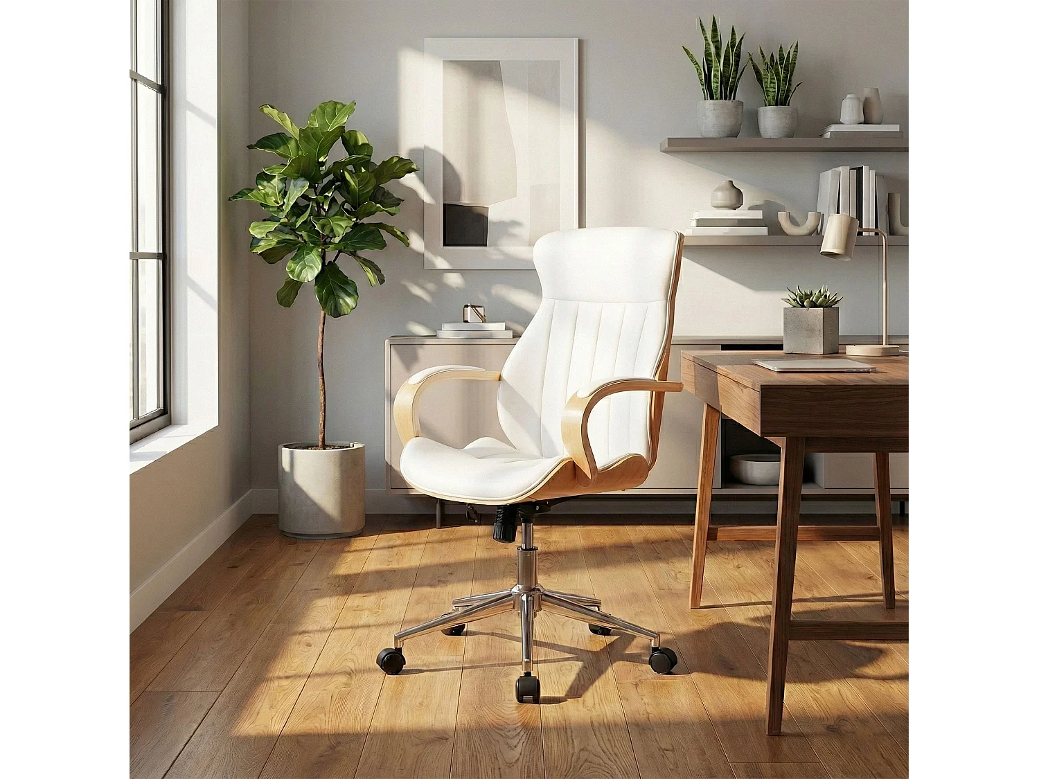 Chaise de bureau - Similicuir & Noir - Nature / Blanc - Melilla