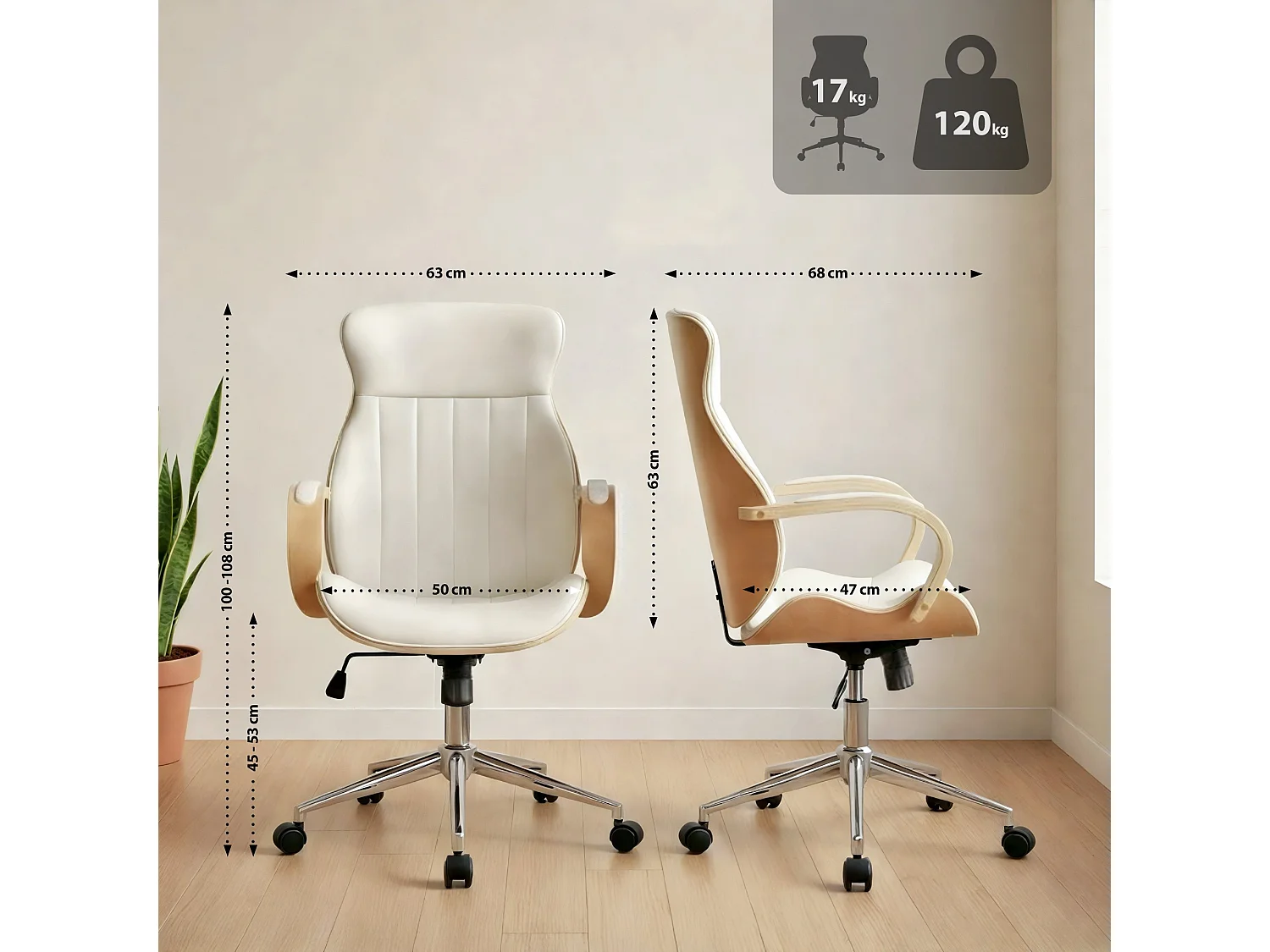 Chaise de bureau - Similicuir & Antique clair - Nature / Blanc - Melilla