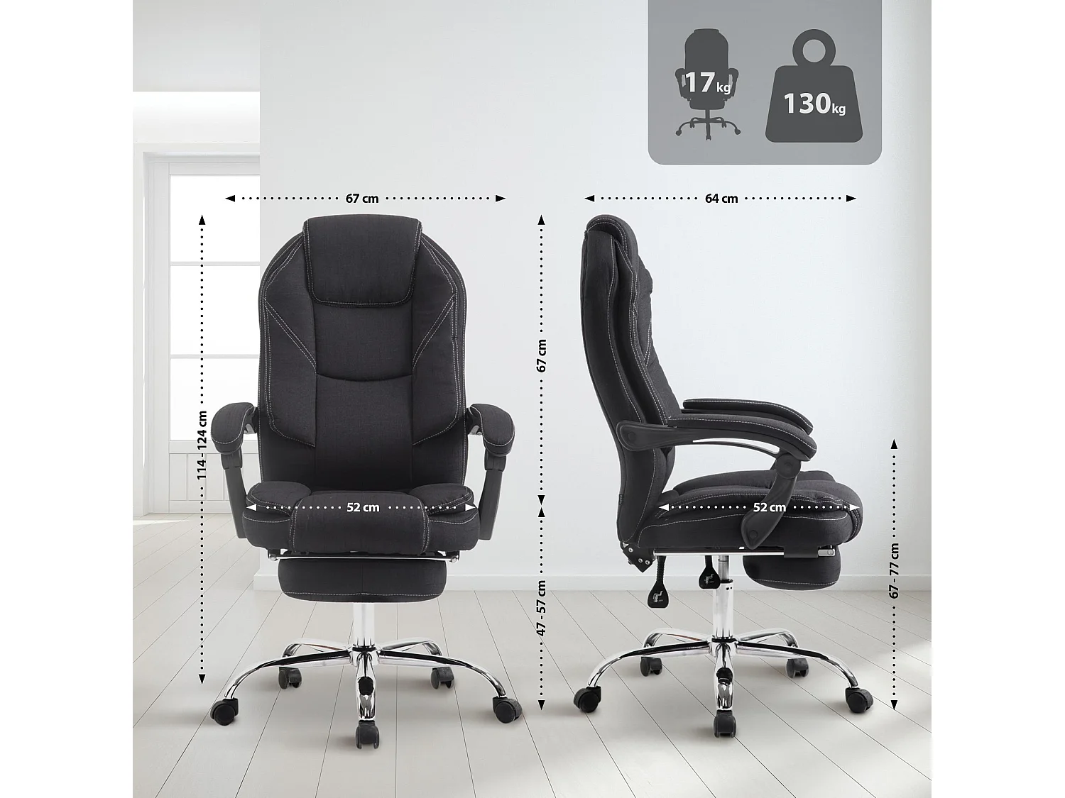 Chaise de bureau - Tissu - Noir - Castle