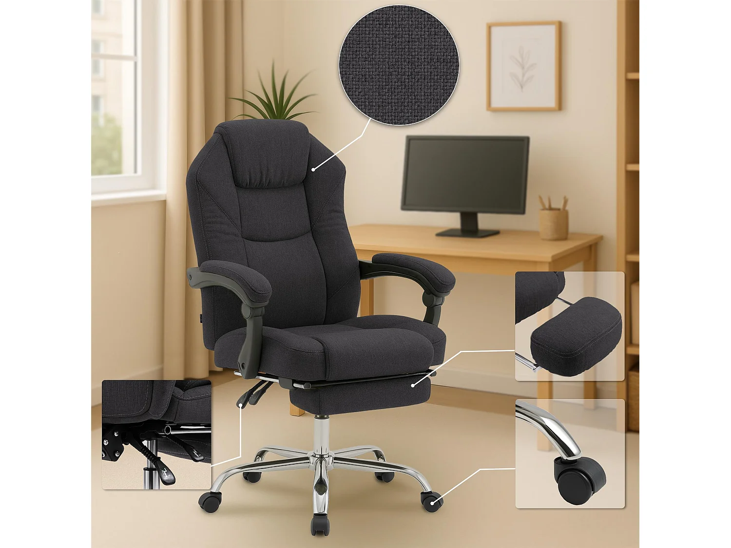 Chaise de bureau - Tissu - Noir - Castle