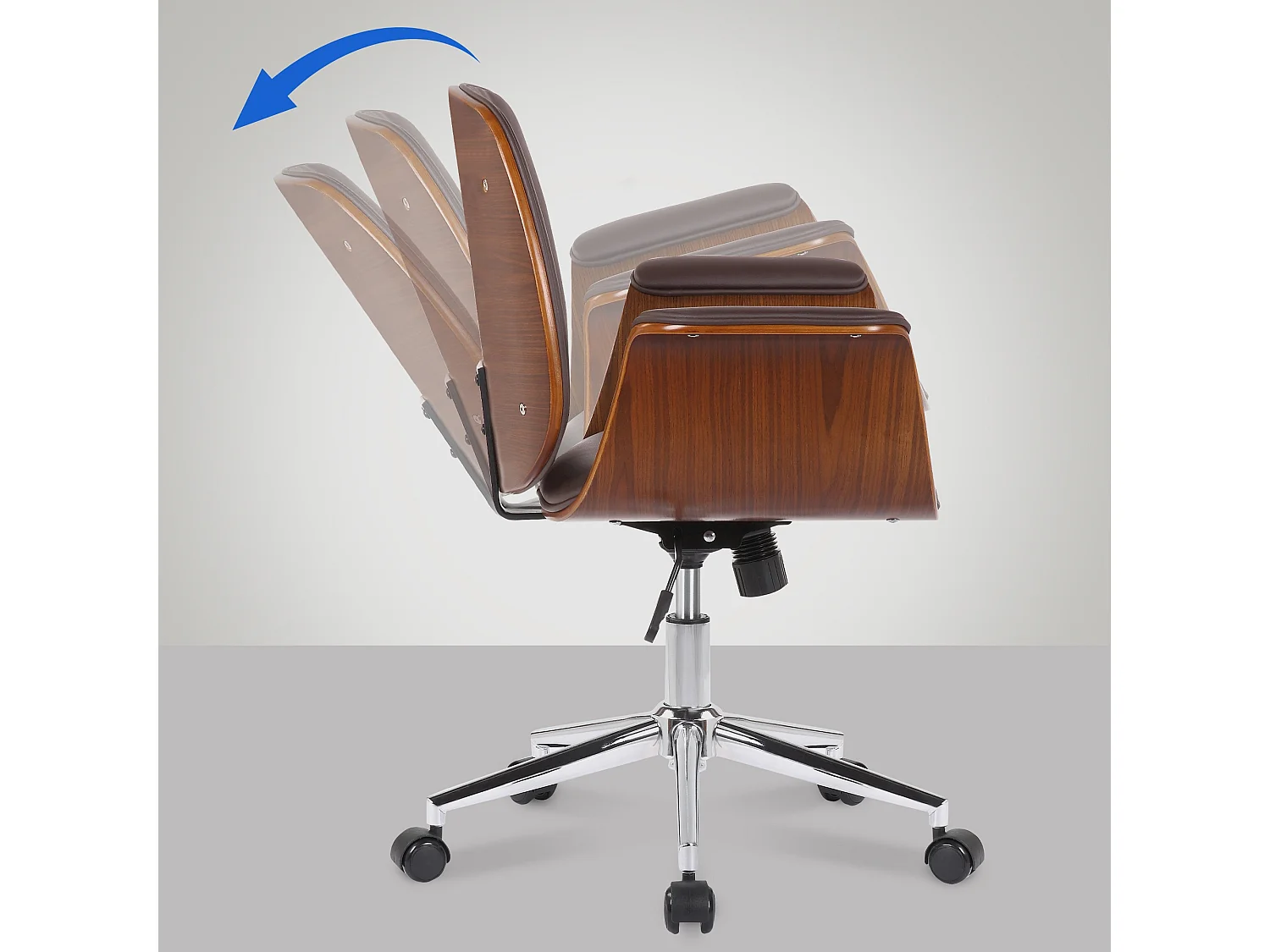 Bureaustoel - Hout & Metaal - walnoot/bruin - Kemberg