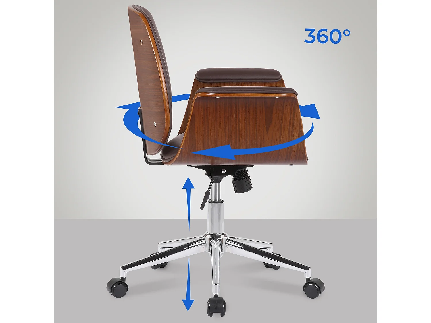 Bureaustoel - Hout & Metaal - walnoot/bruin - Kemberg