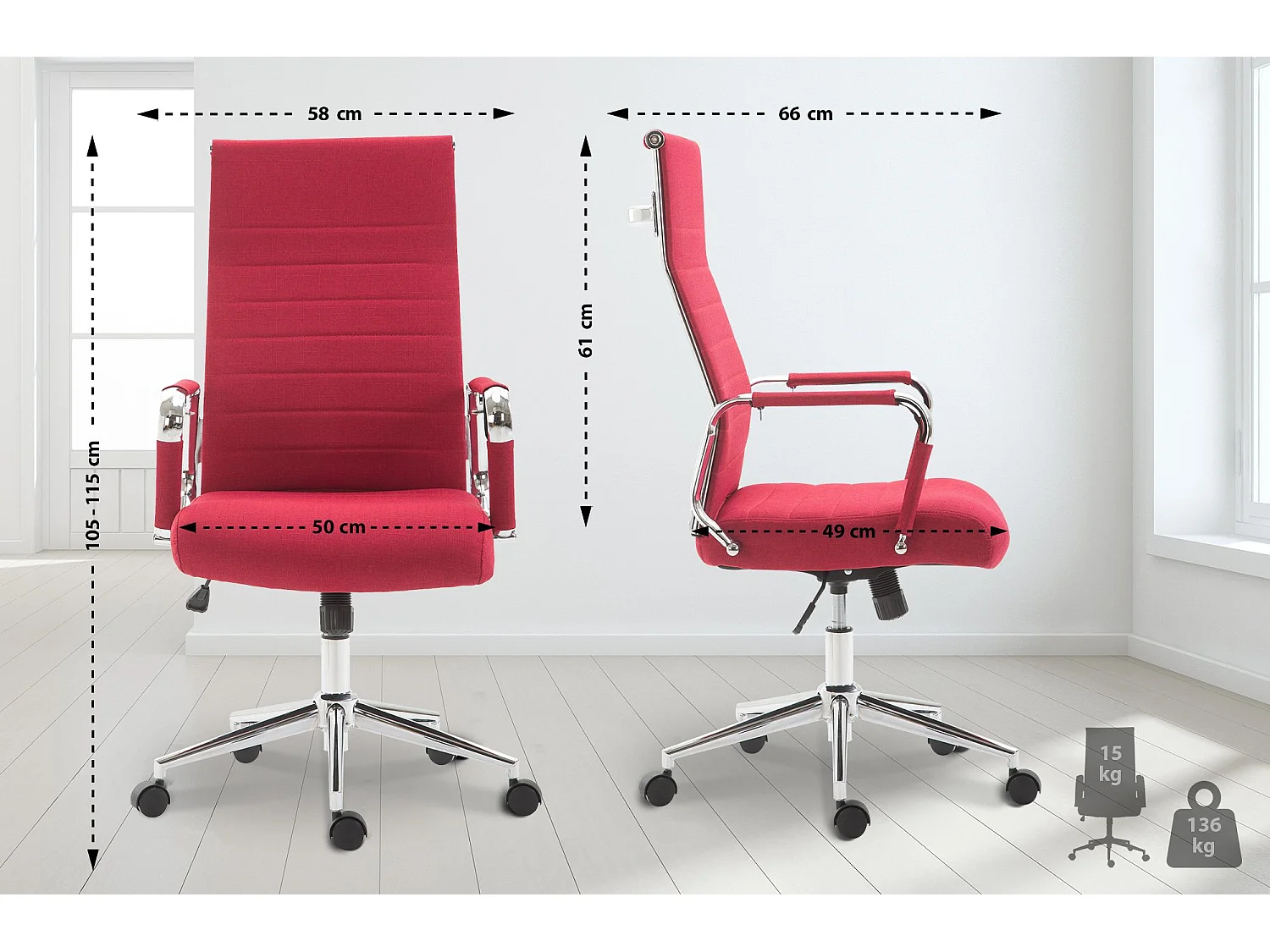 Chaise de bureau - Tissu & Noyer - Rouge - Kolumbus