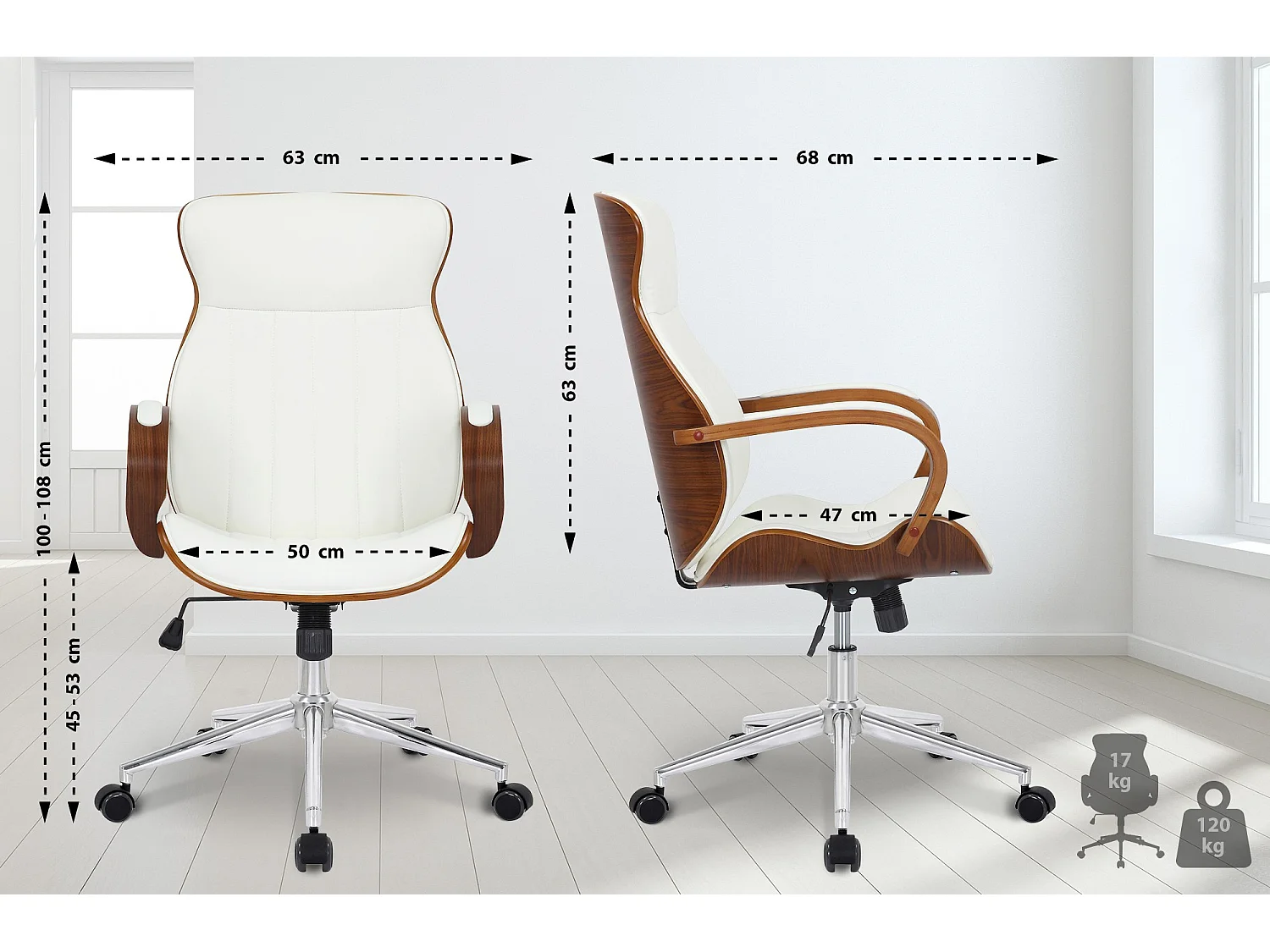 Chaise de bureau - Similicuir & Nature - Noyer / Blanc - Melilla