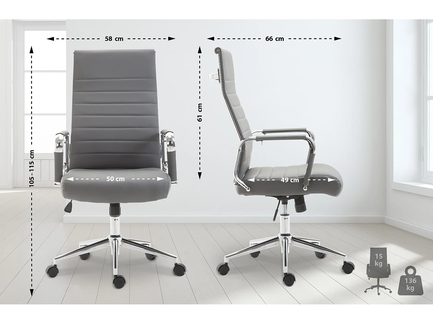 Chaise de bureau - Similicuir & Noyer - Gris - Kolumbus