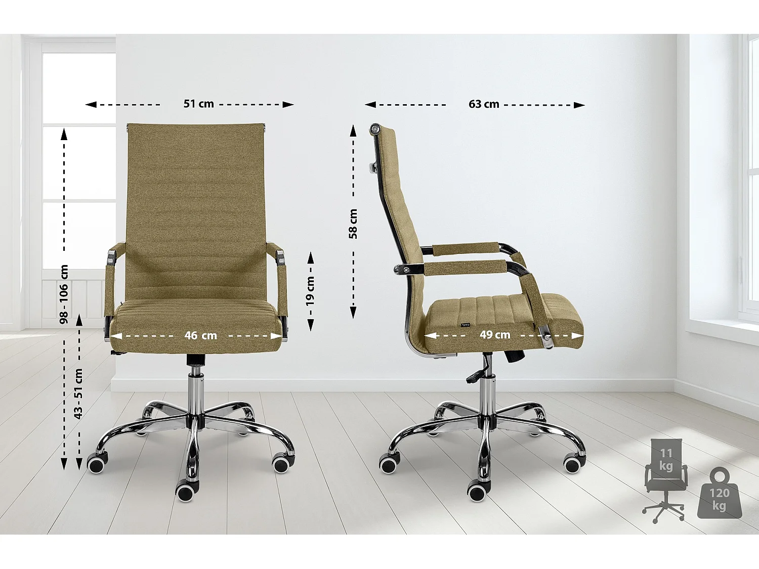 Chaise de bureau - Tissu & Métal chromé - Vert - Amadora