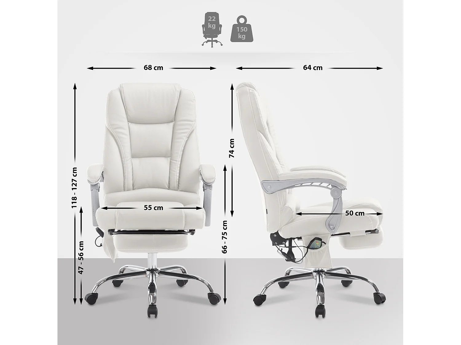 Chaise de bureau - Similicuir & Métal chromé - Blanc - Pacific