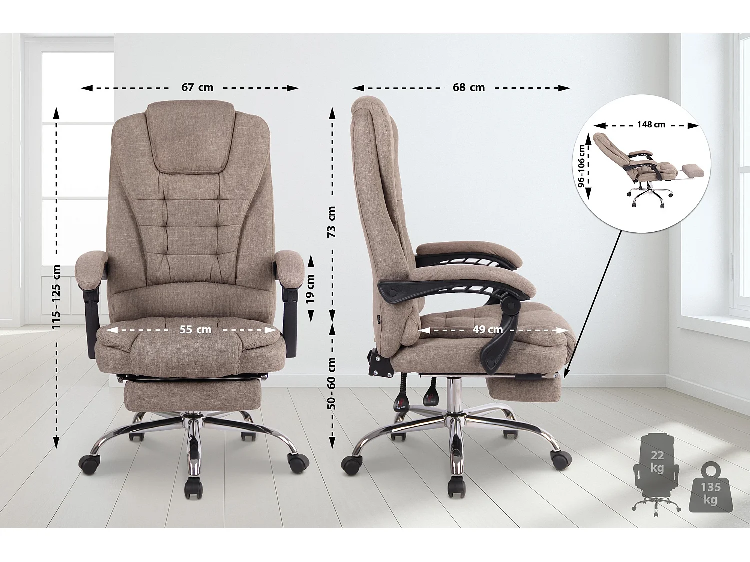 Chaise de bureau - Tissu - Taupe - Oxygen