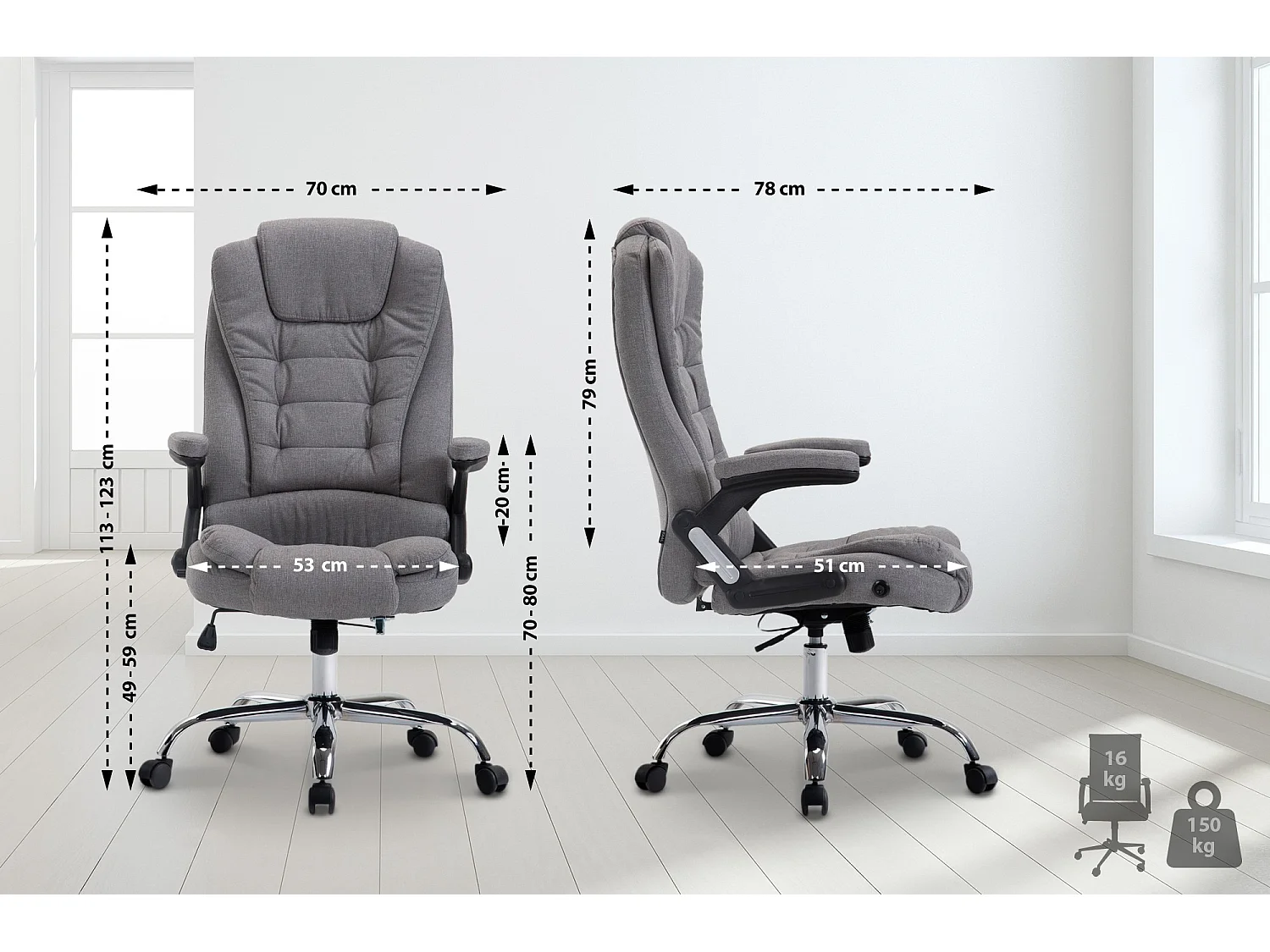 Chaise de bureau - Tissu & Nature - Gris - Thor