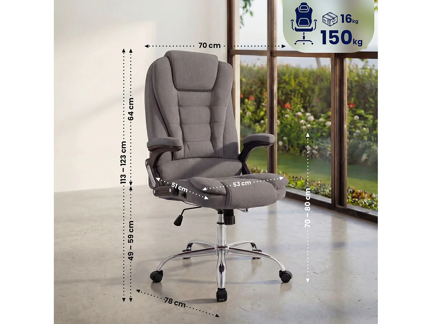 Chaise de bureau - Tissu - Gris - Thor