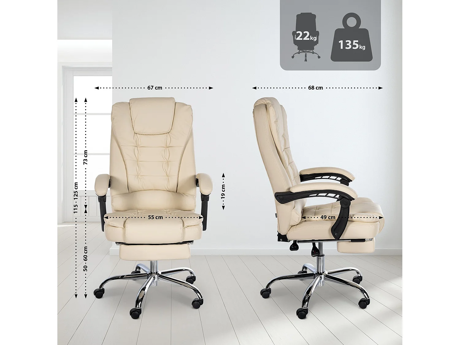 Chaise de bureau - Similicuir - Crème - Oxygen