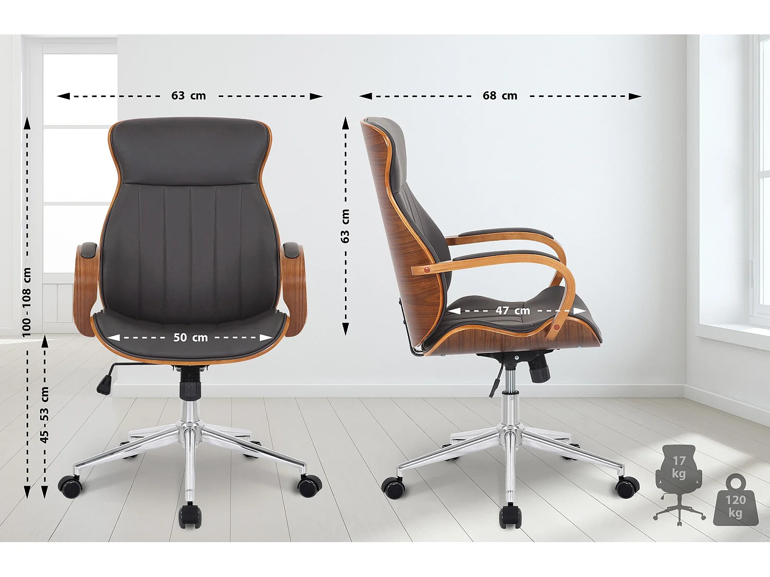 Chaise de bureau - Similicuir & Nature - Noyer / Marron - Melilla