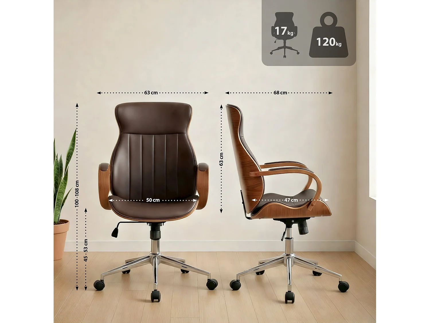 Chaise de bureau - Similicuir - Noyer / Marron - Melilla