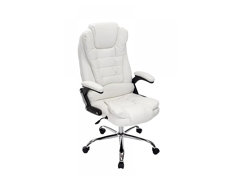 Chaise de bureau - Similicuir & Métal chromé - Blanc - Thor