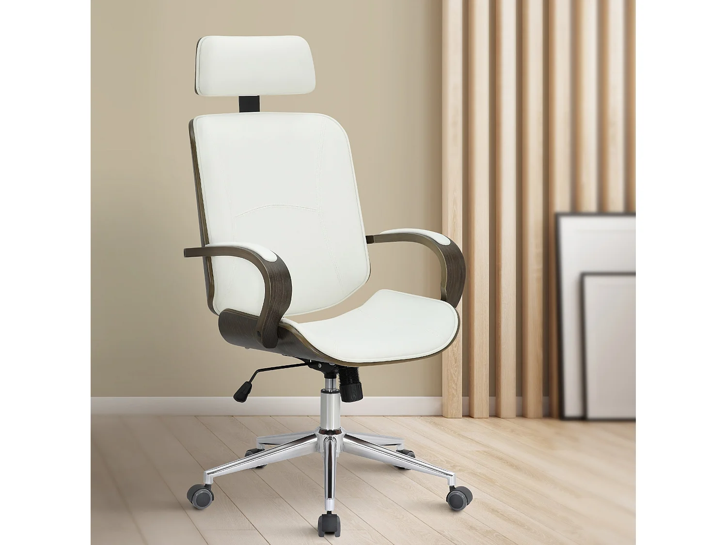 Chaise de bureau - Similicuir - Blanc / Gris - Dayton