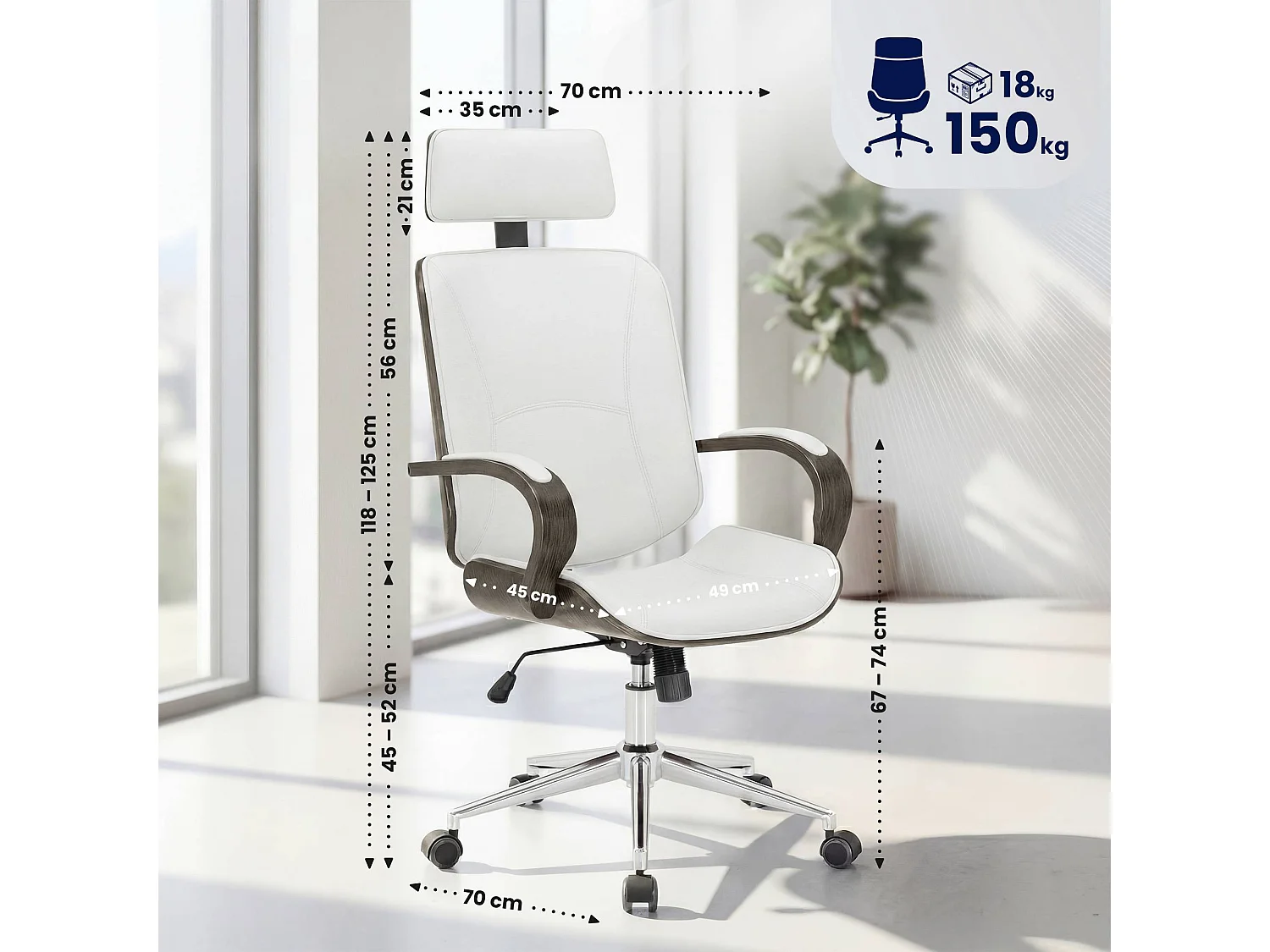 Chaise de bureau - Similicuir & Noir - Blanc / Gris - Dayton