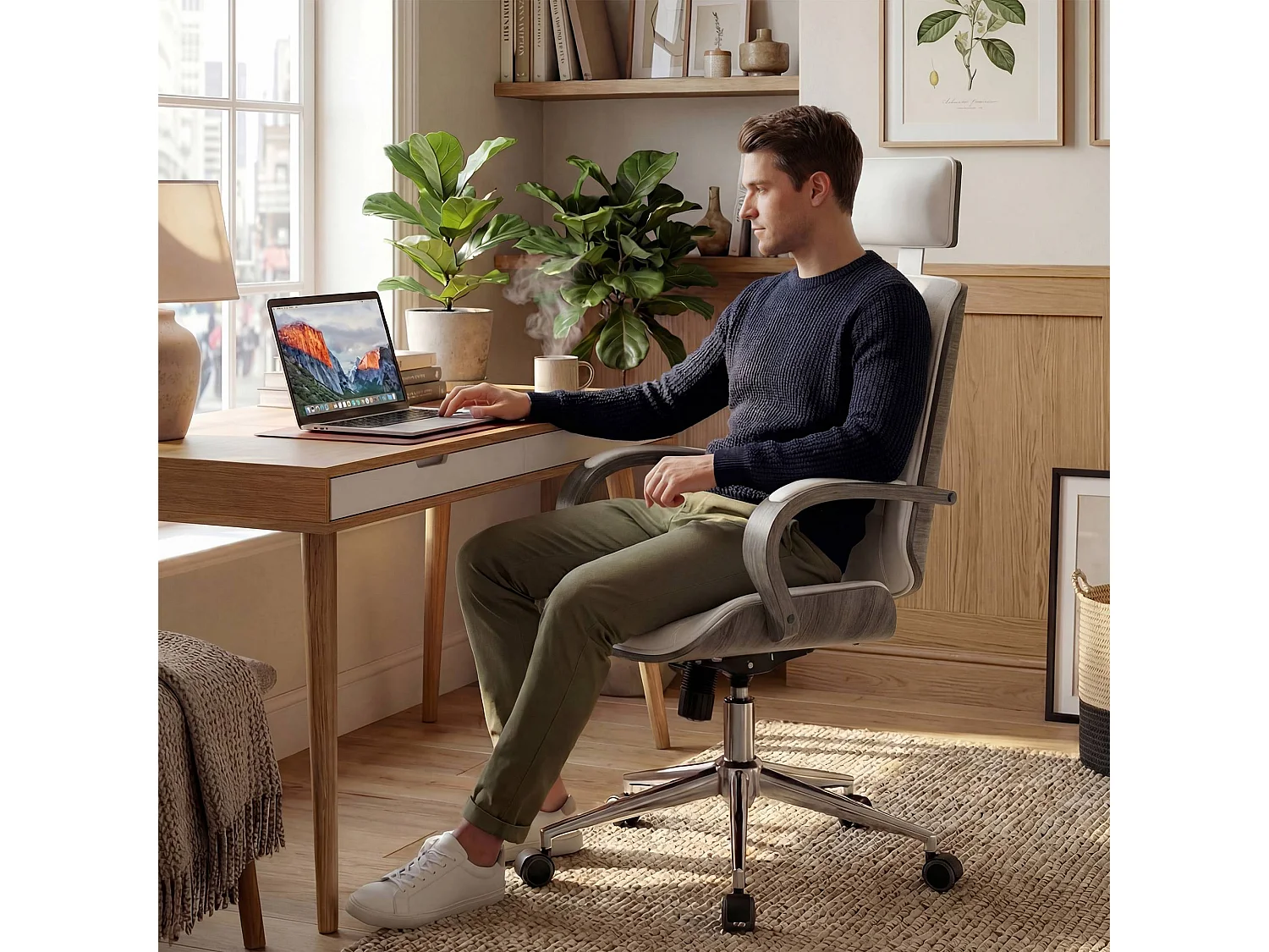 Chaise de bureau - Similicuir & Noir - Blanc / Gris - Dayton