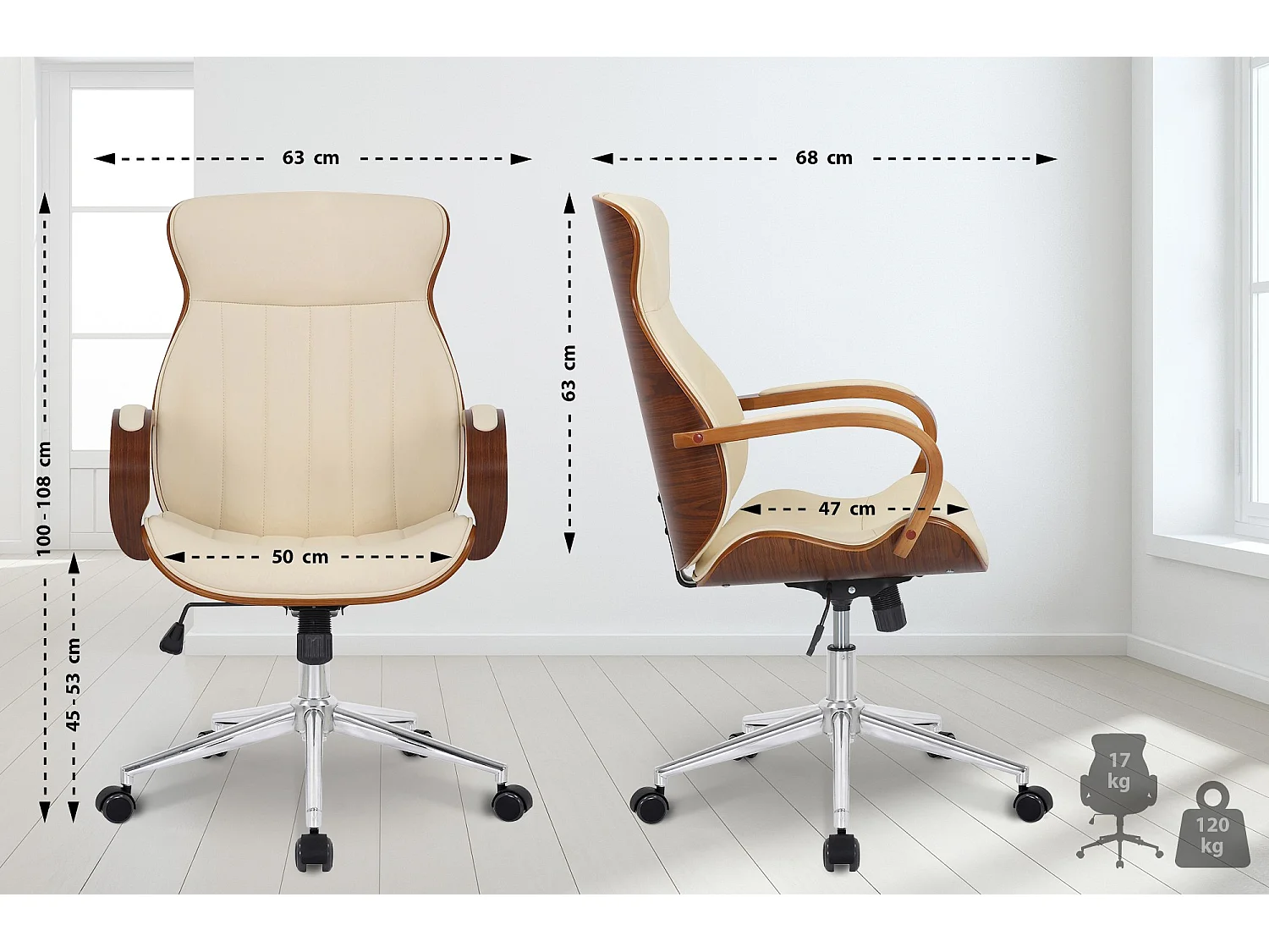 Chaise de bureau - Similicuir & Nature - Noyer / Crème - Melilla