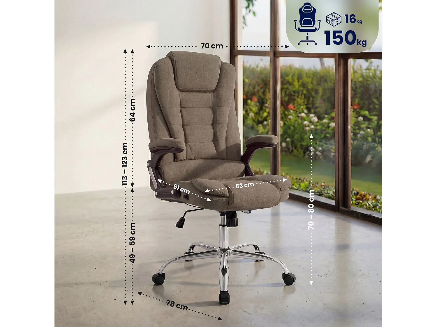 Chaise de bureau - Tissu - Taupe - Thor