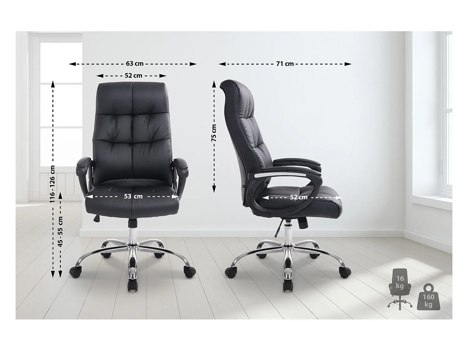 Sedia da ufficio - Finta pelle & Metallo in look cromato - nero - Poseidon