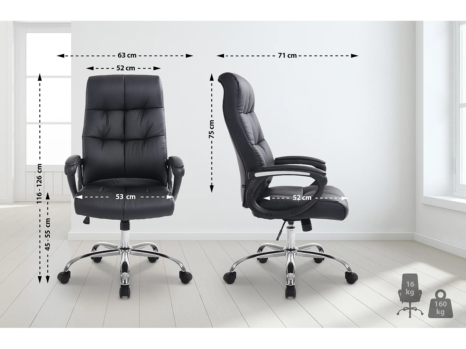 Chaise de bureau - Similicuir & Métal chromé - Noir - Poseidon