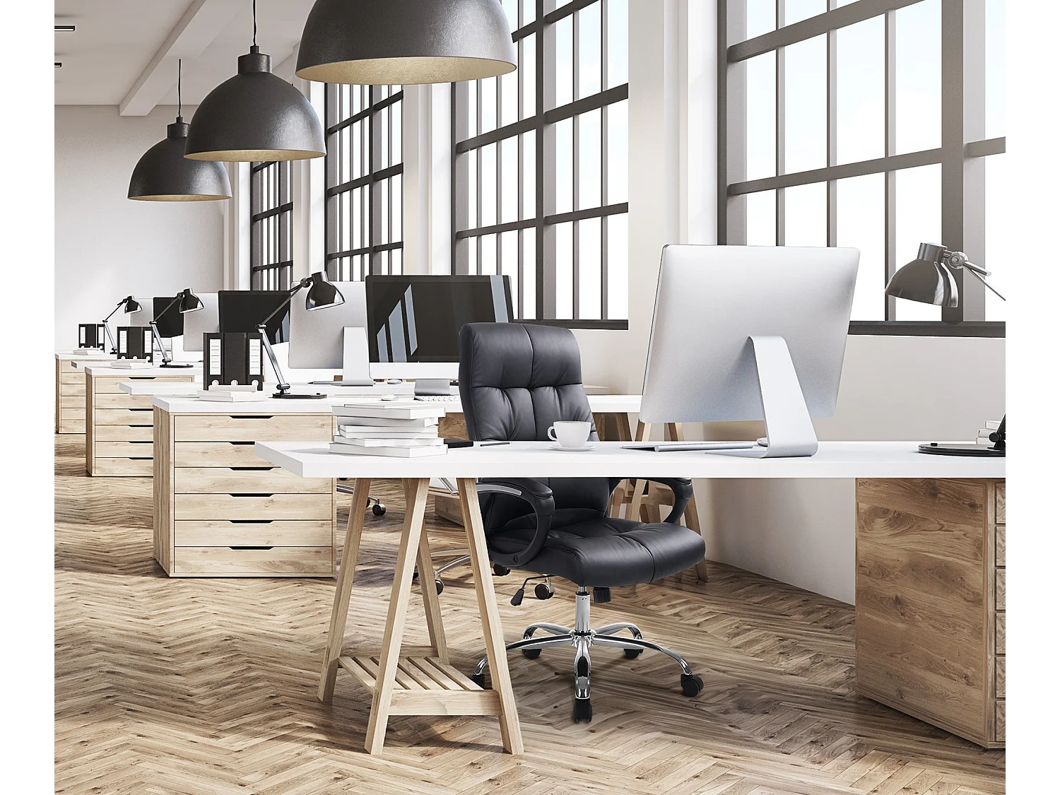 Chaise de bureau - Similicuir & Métal chromé - Noir - Poseidon