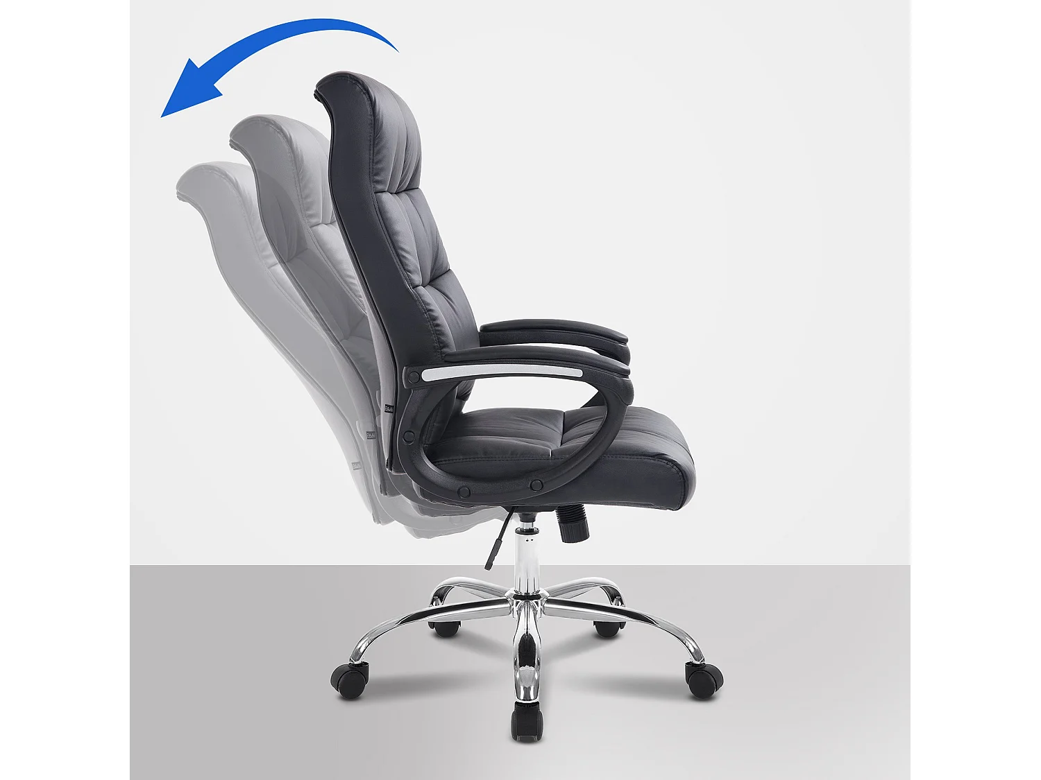 Chaise de bureau - Similicuir & Métal chromé - Noir - Poseidon