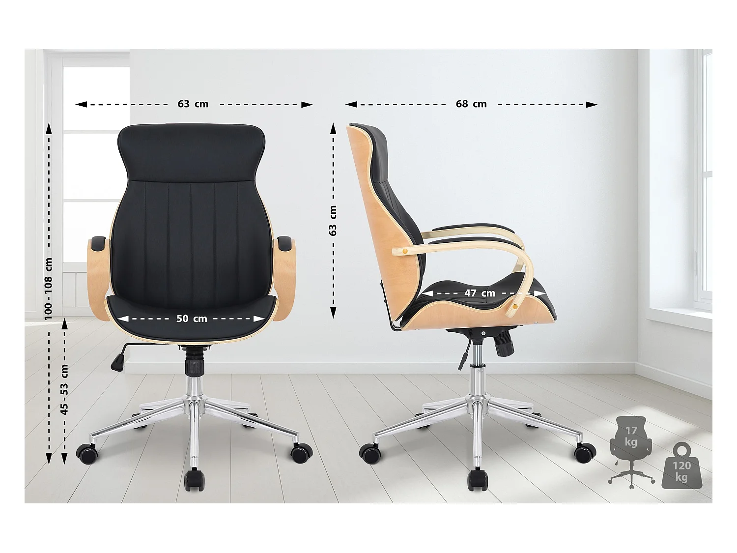 Chaise de bureau - Similicuir & Nature - Nature / Noir - Melilla
