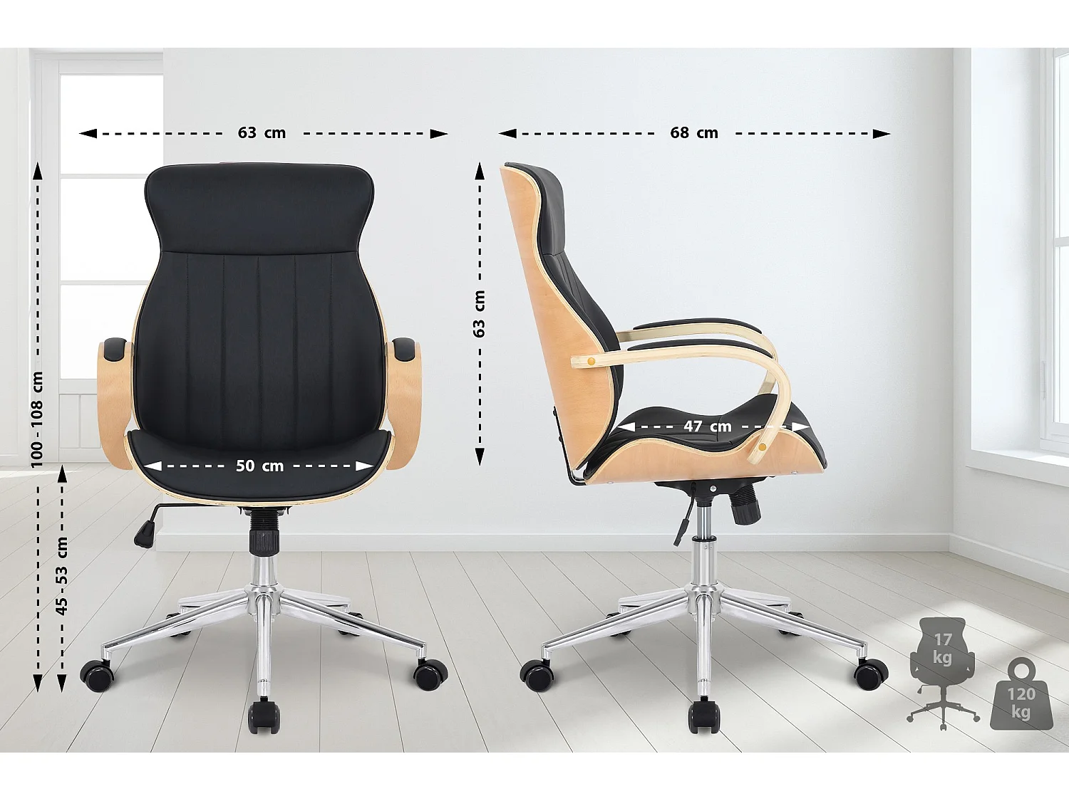 Chaise de bureau - Similicuir & Nature - Nature / Noir - Melilla