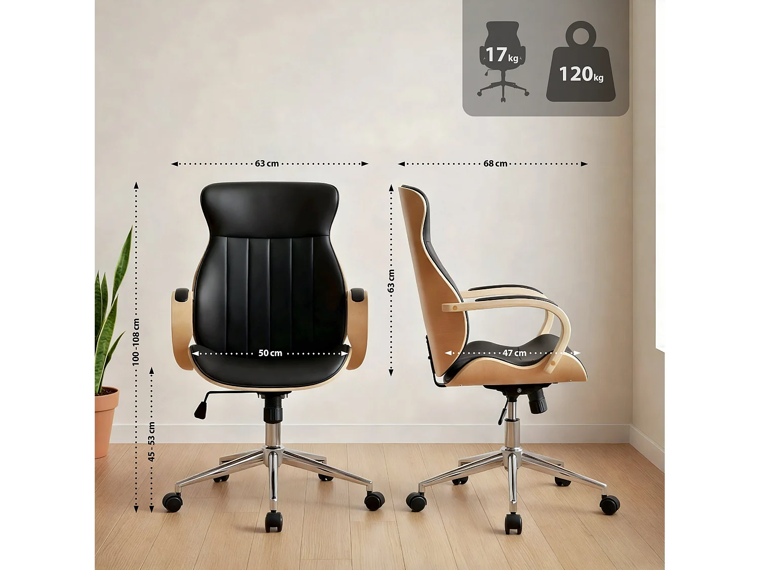 Bürostuhl - Kunstleder & schwarz - natura/schwarz - Melilla