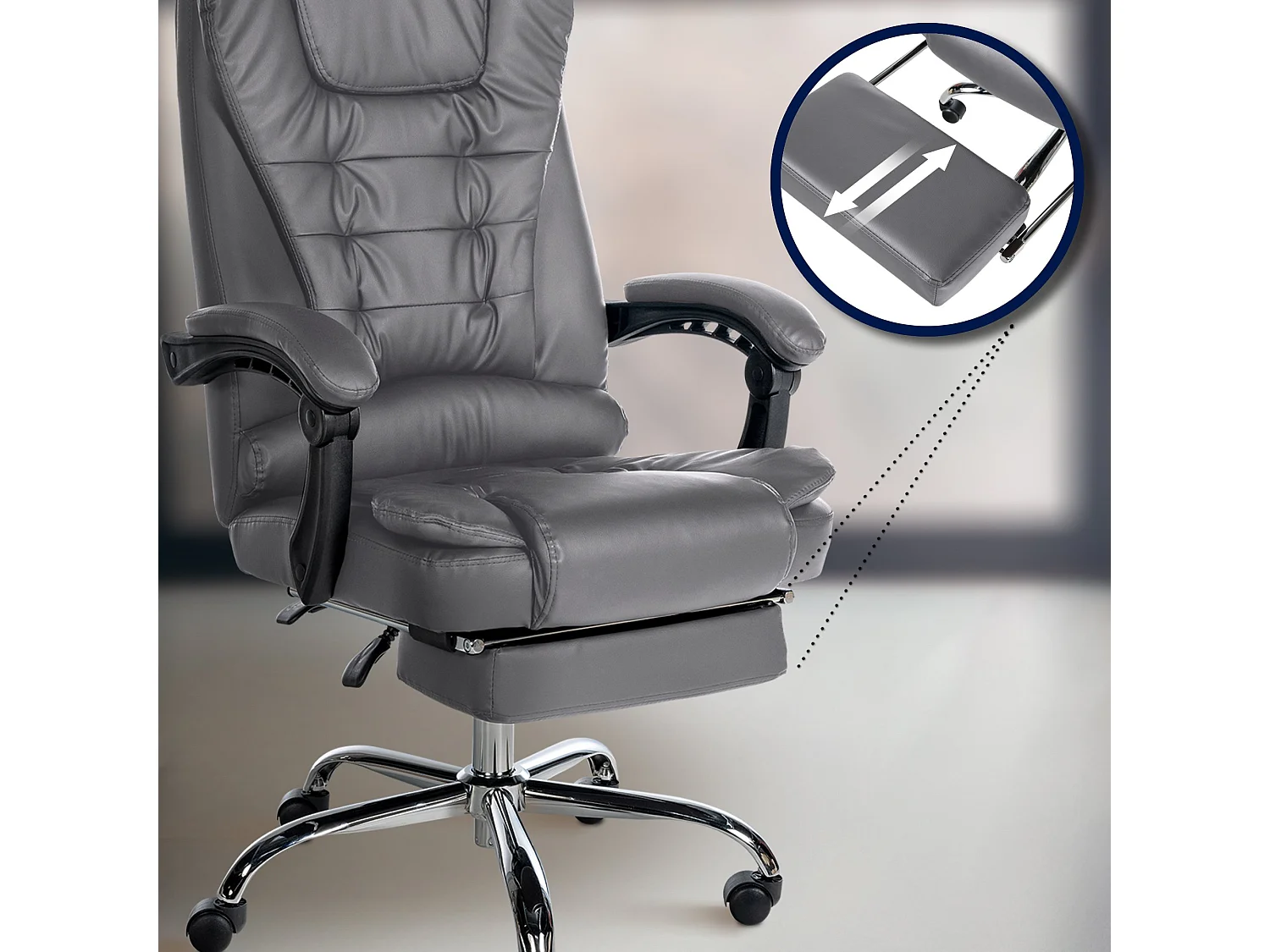 Chaise de bureau - Similicuir - Gris - Oxygen