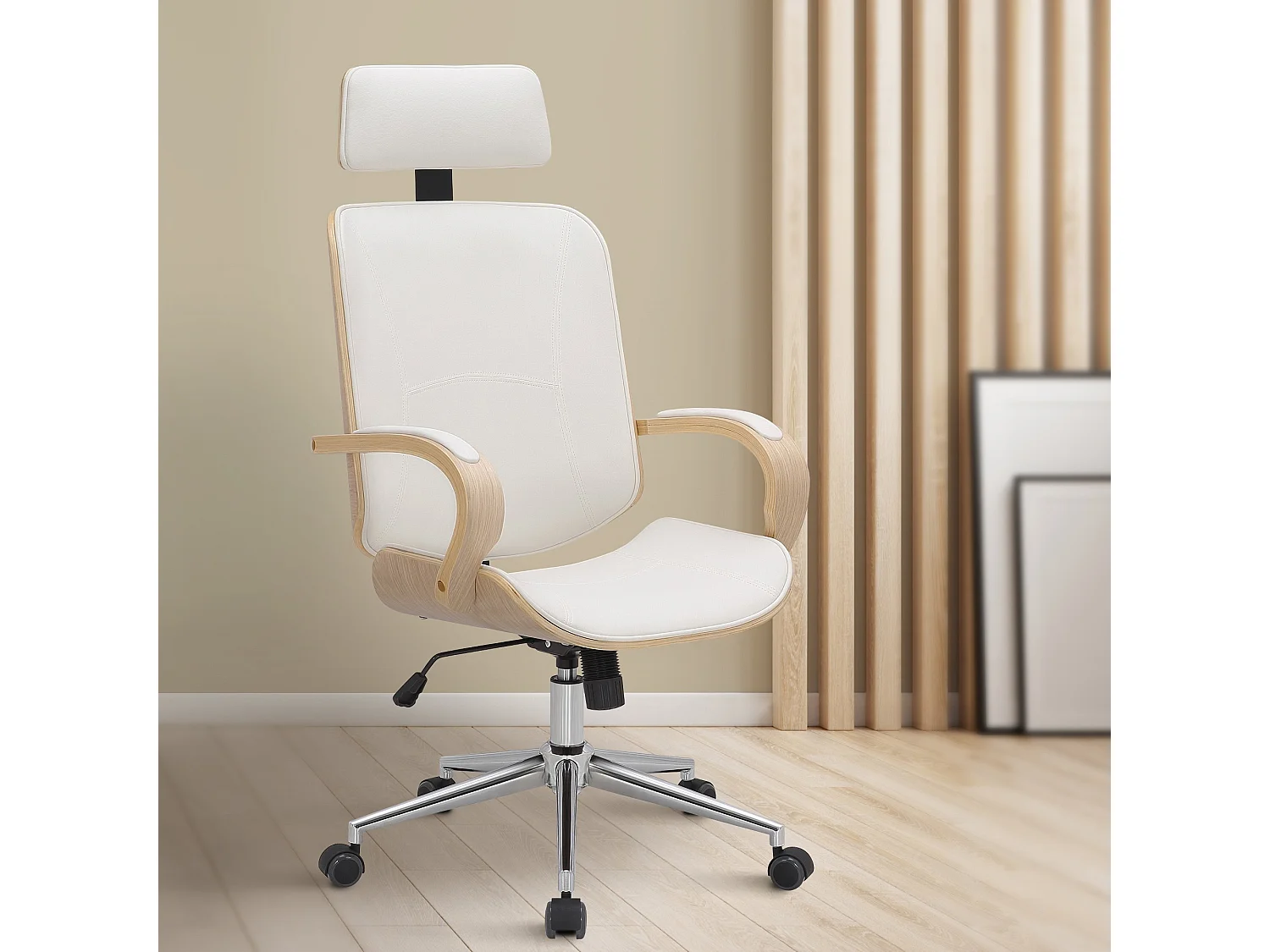 Chaise de bureau - Similicuir - Nature / Blanc - Dayton